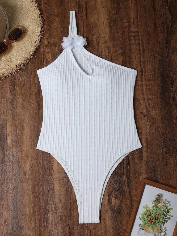 Solid Color One-Piece Flower One-Piece Swimsuit