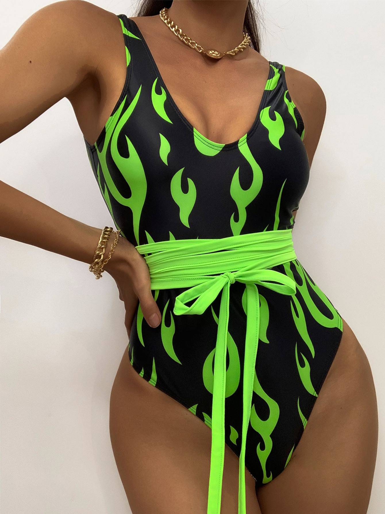 Women’s Sexy Flame Print One-Piece Swimsuit