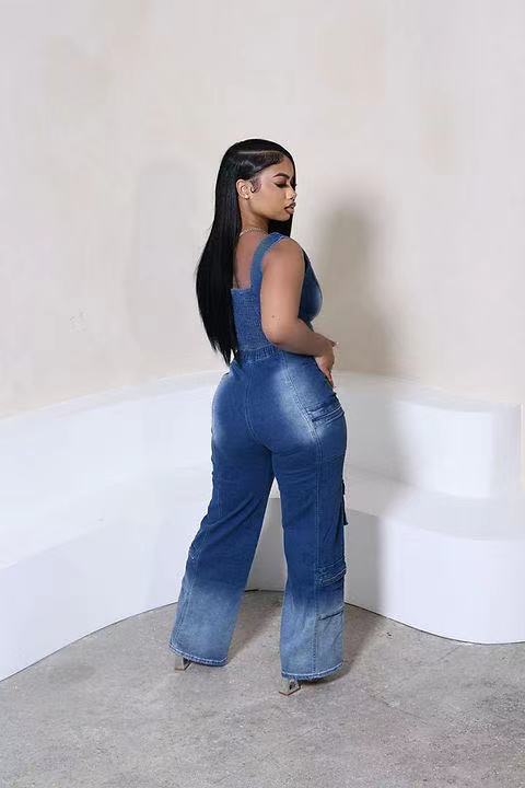 Women Casual Retro Vest and Multi-Pocket Wide Leg Pants Two-piece Set