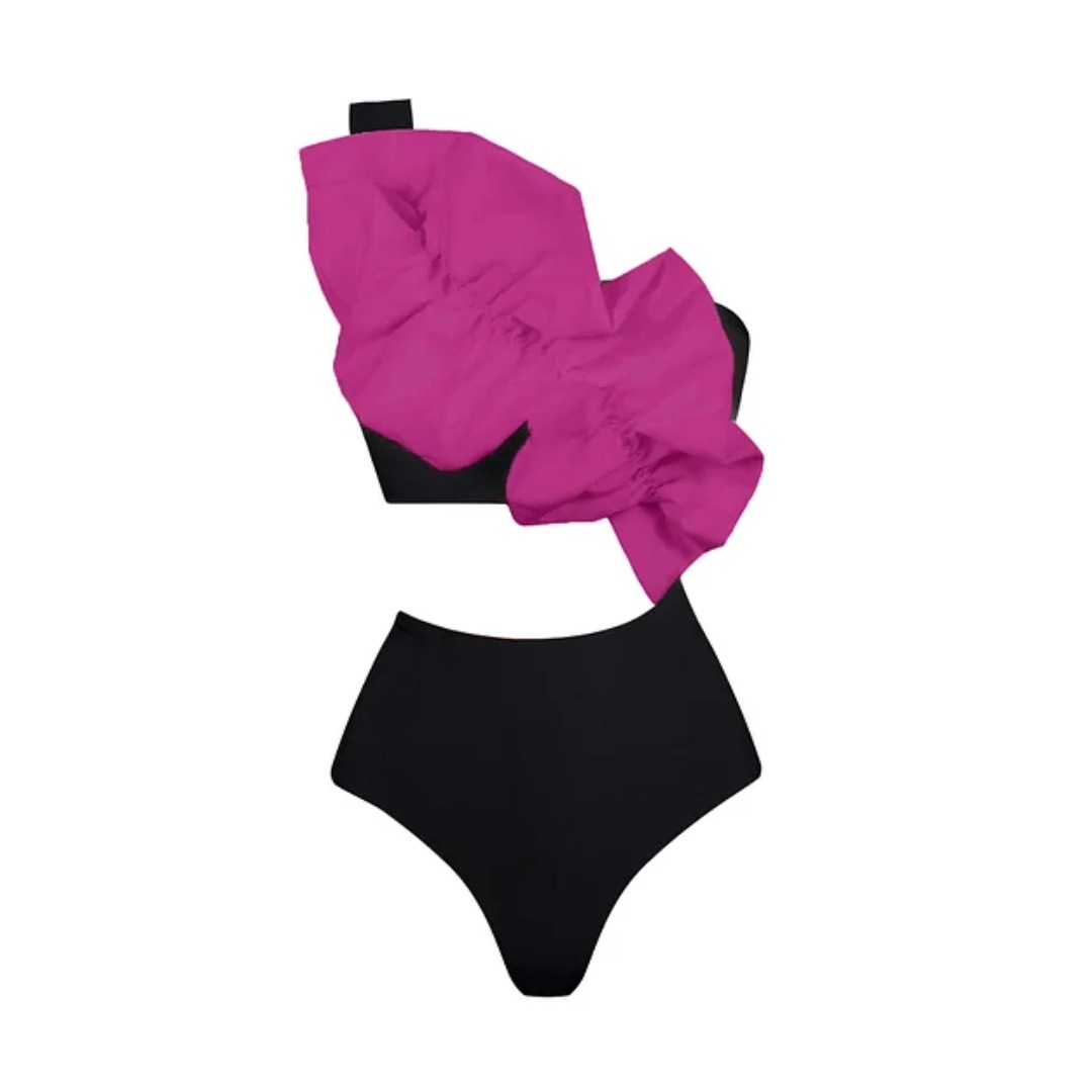Deep V FloralOne-Piece Swimsuit SKirt Set