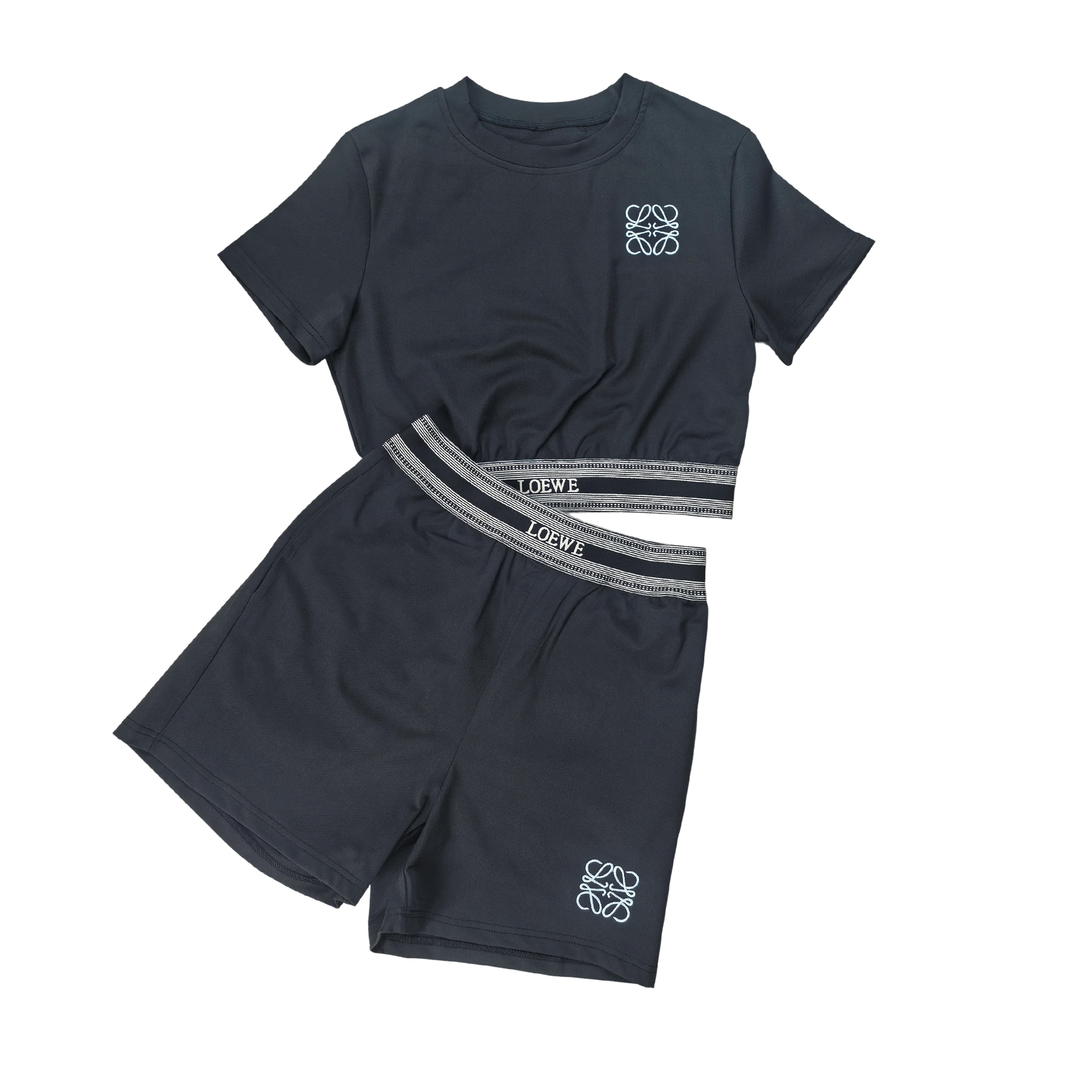 Women summer casual crop sports short-sleeved top and shorts two-piece set