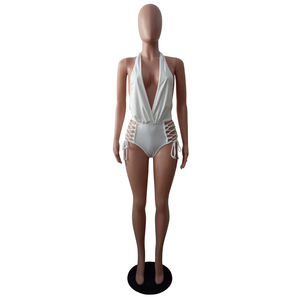 Women's Sexy Halter Neck Side Lace-up One-Piece Swimsuit