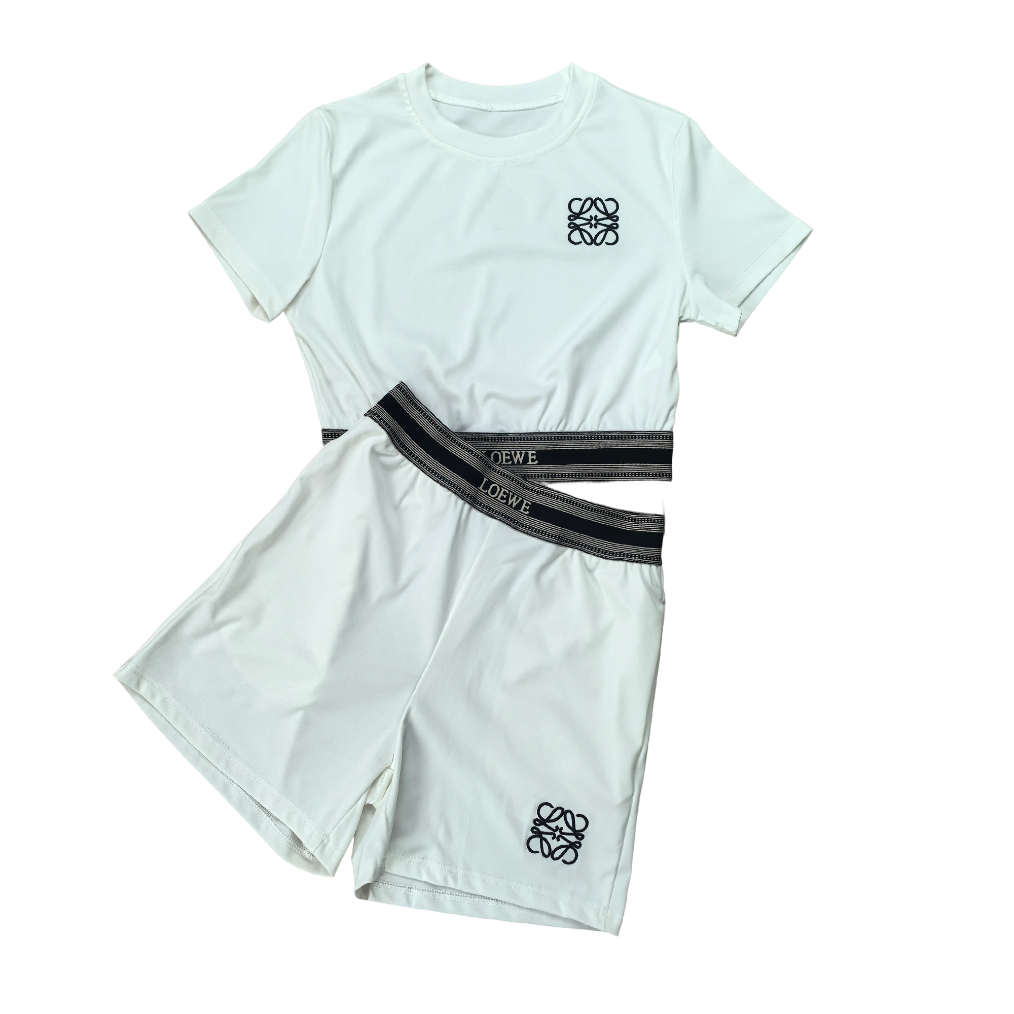Women summer casual crop sports short-sleeved top and shorts two-piece set