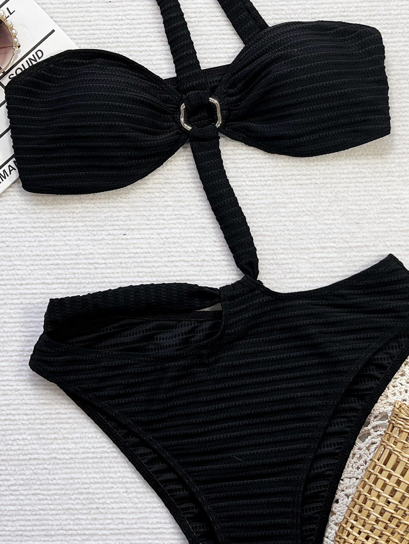 Women One Shoulder Hollow Lace-Up One-Piece Swimwear