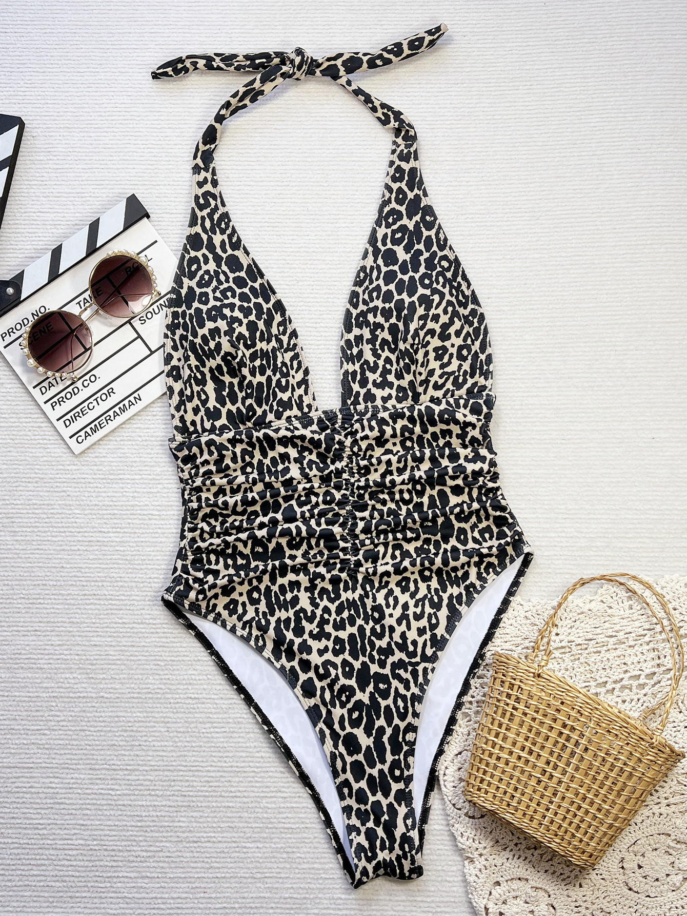 Summer Leopard Deep V One-Piece Bikini Swimsuit