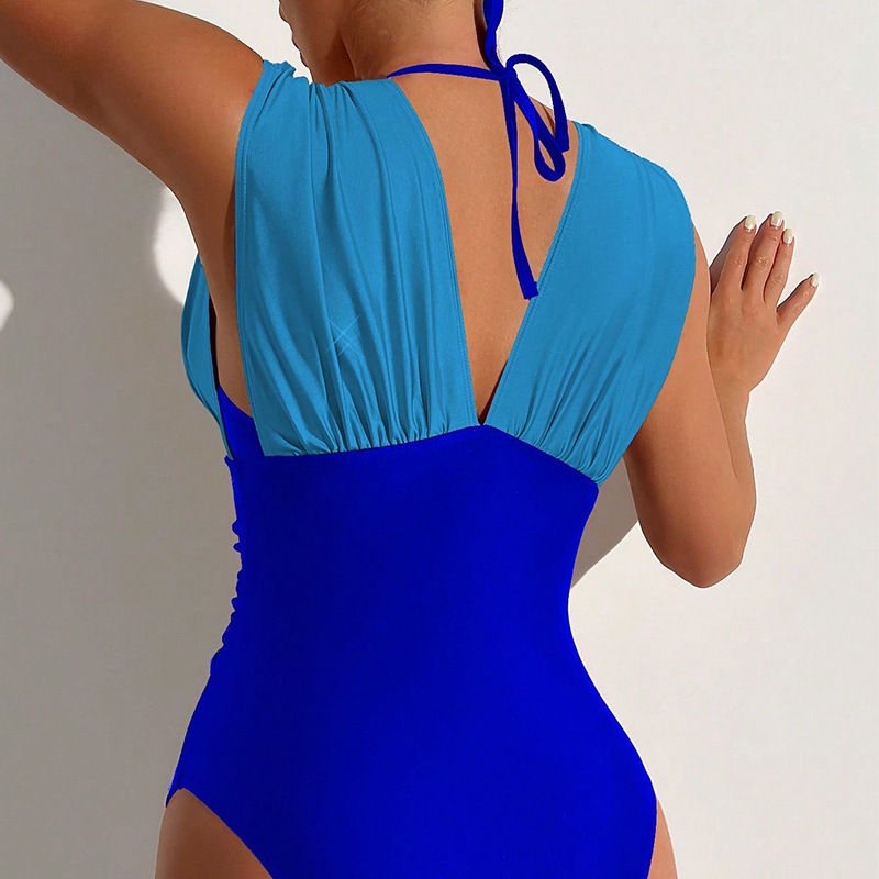 Women's Sexy Contrast Color V-Neck Women's Sexy One-Piece Swimsuit