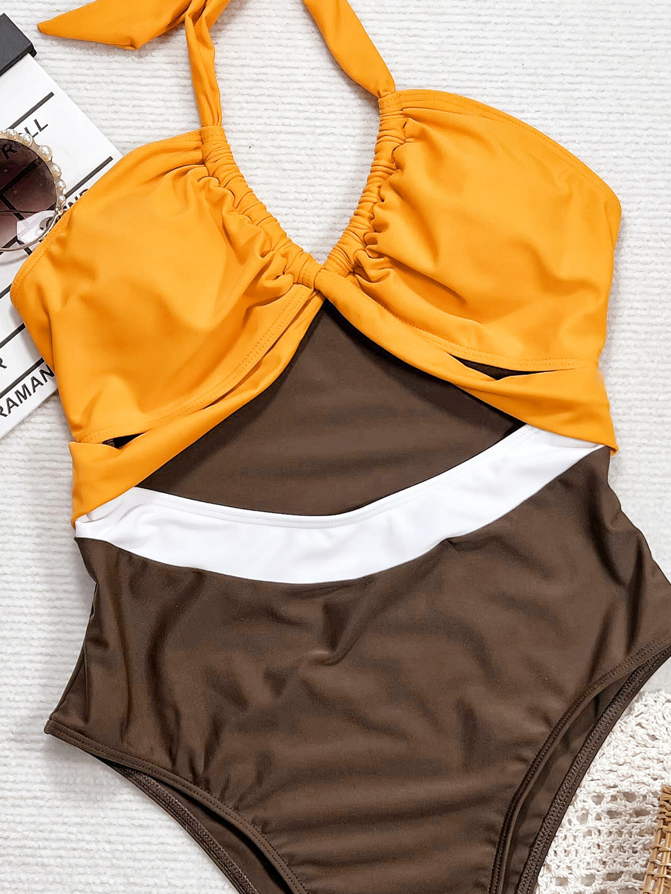 Patchwork Halter Neck Sexy One-Piece Beachwear