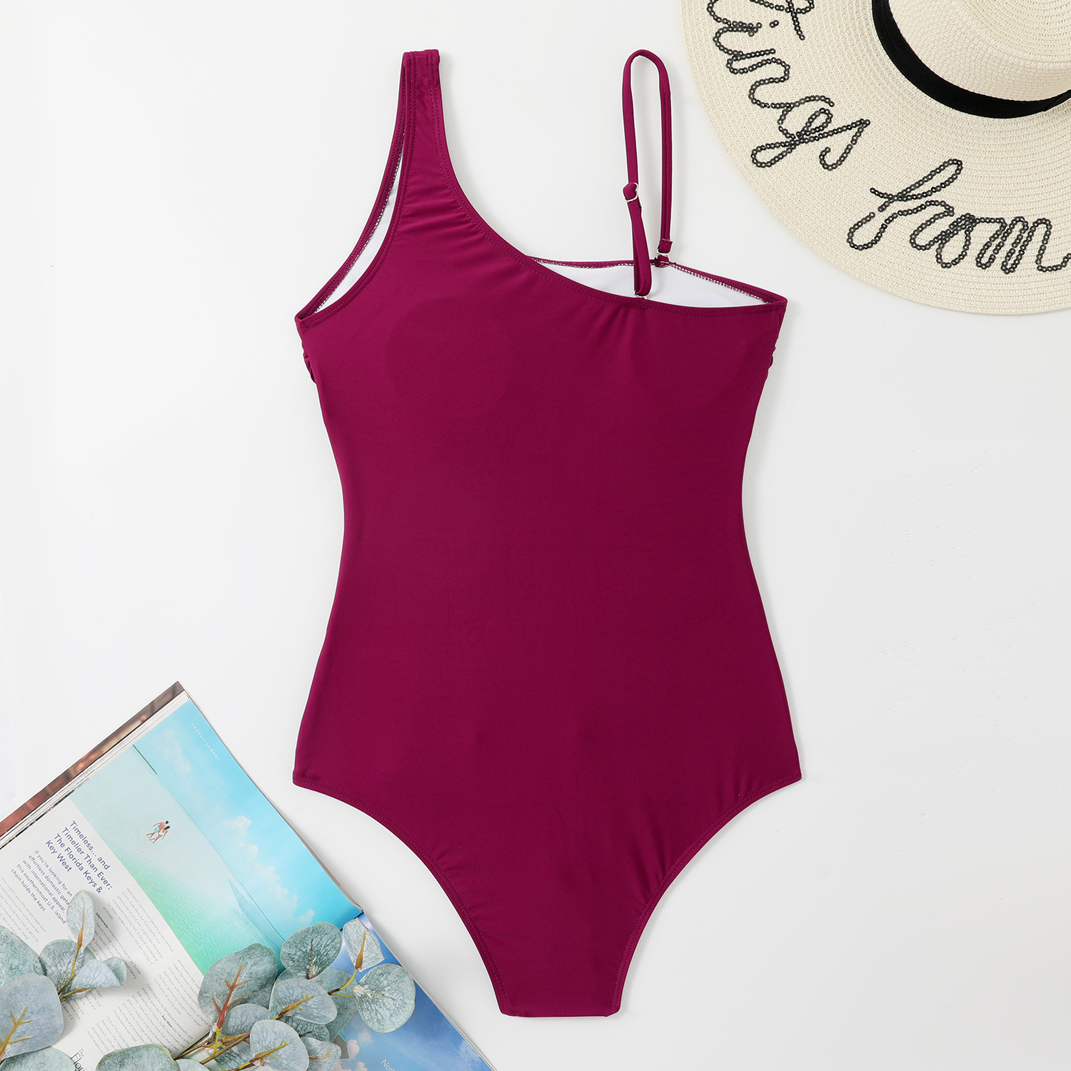 Patchwork Mesh Women's One-Piece Slash Shoulder Swimsuit