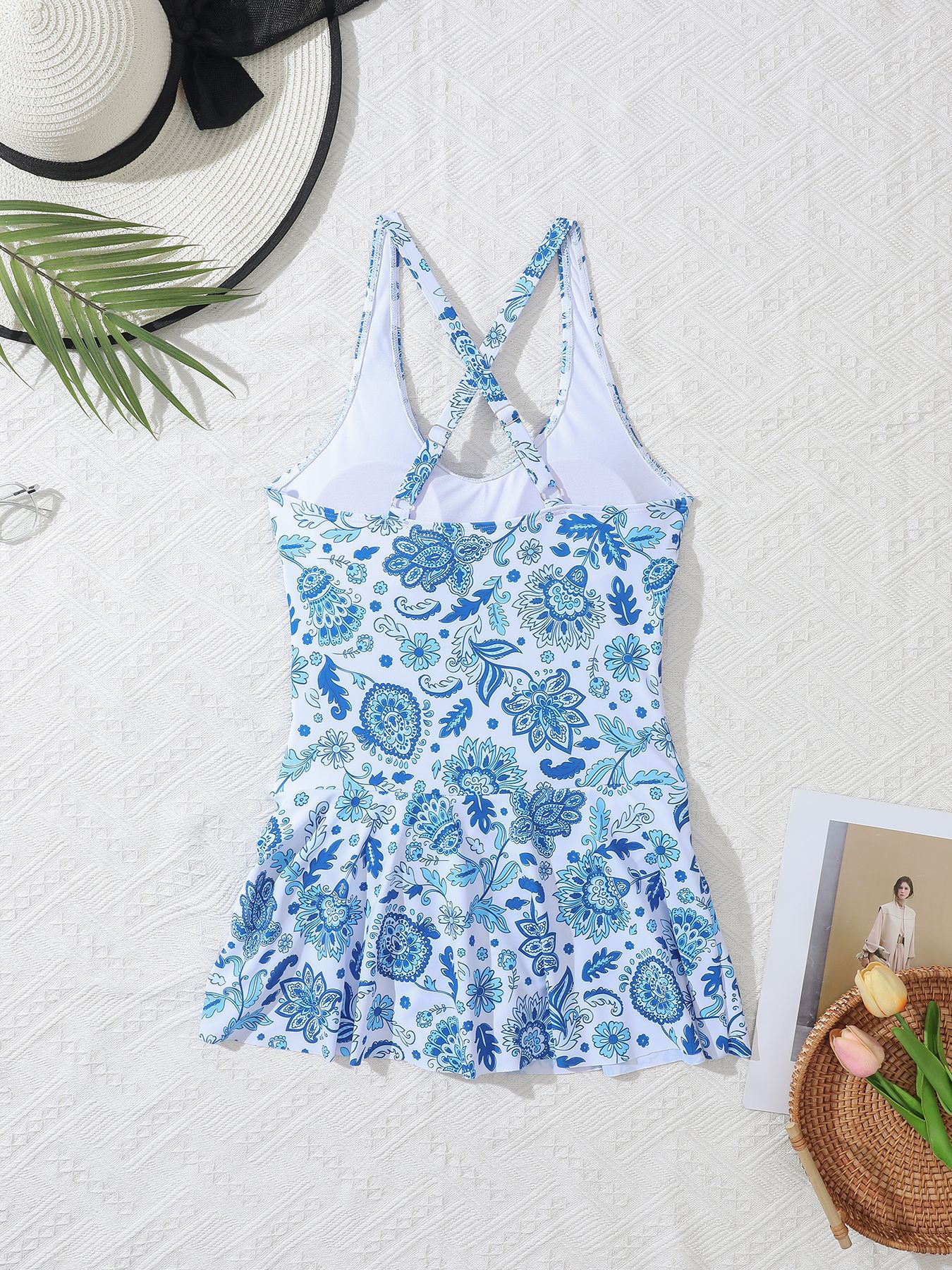 Sexy back cross one piece swimsuit dress
