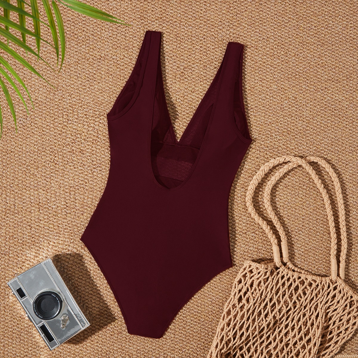 Women's Sexy V-Neck Mesh Patchwork One-Piece Swimsuit