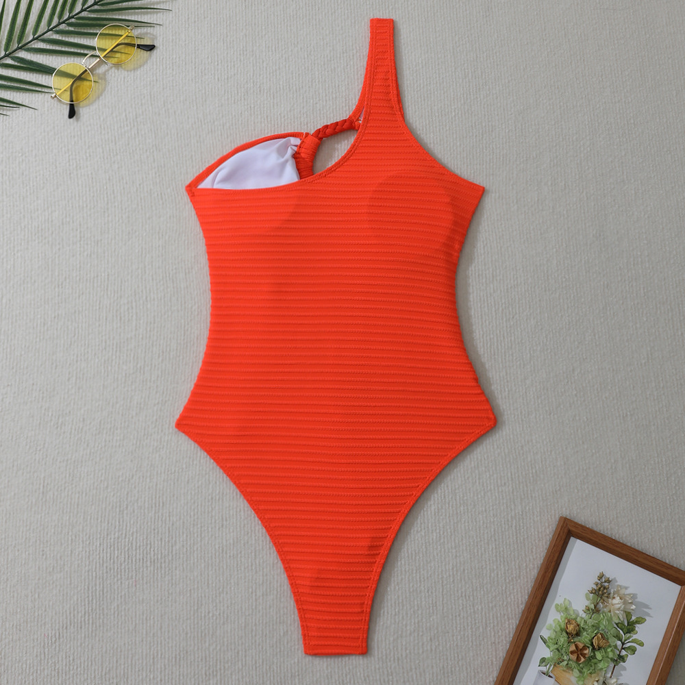 Women Solid Rope One Shoulder One-Shoulder Swimwear