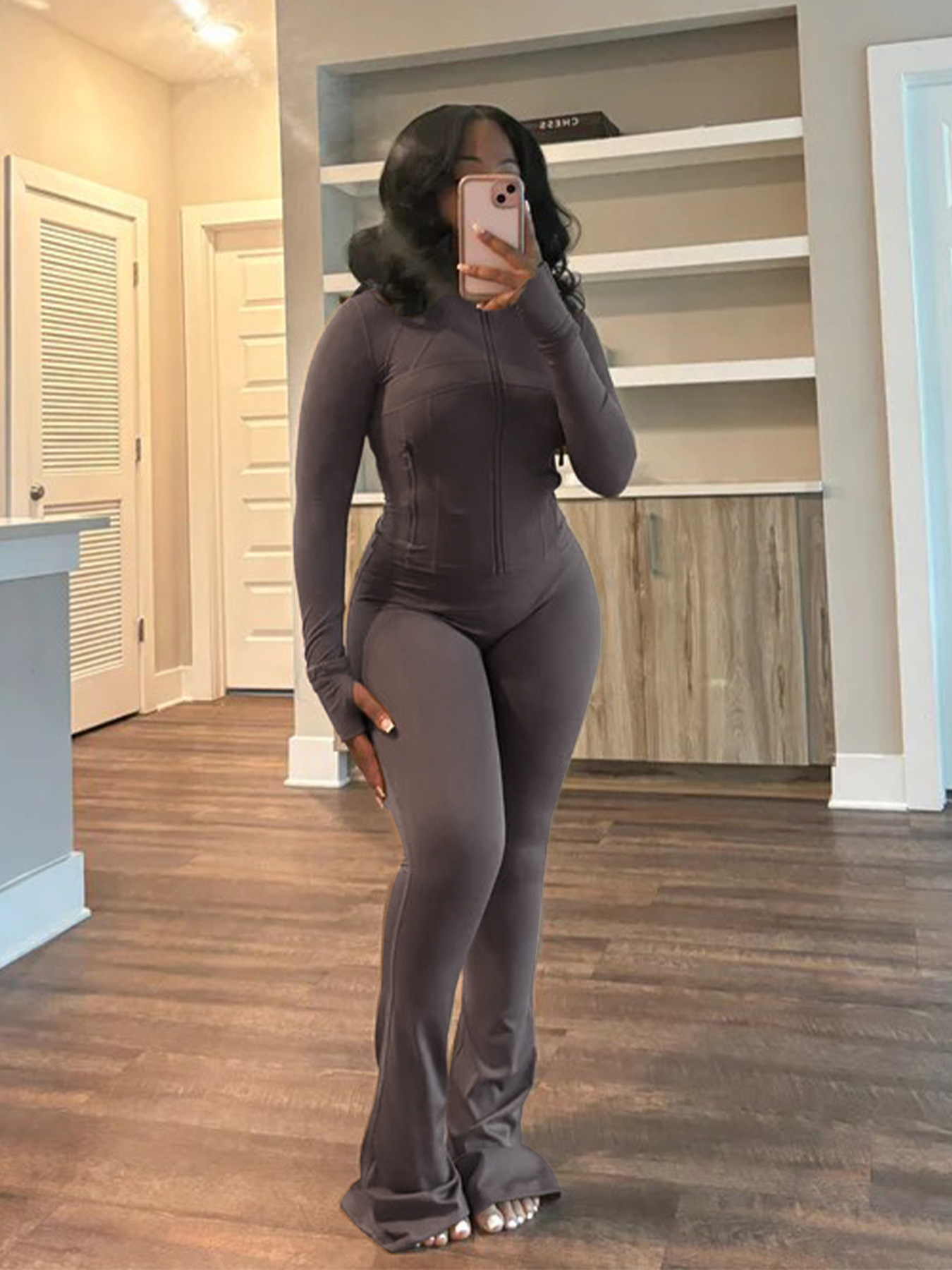 Sports Casual Women's Sexy Tight Fitting Long Sleeve Top Micro Bell Pants Two-Piece Set
