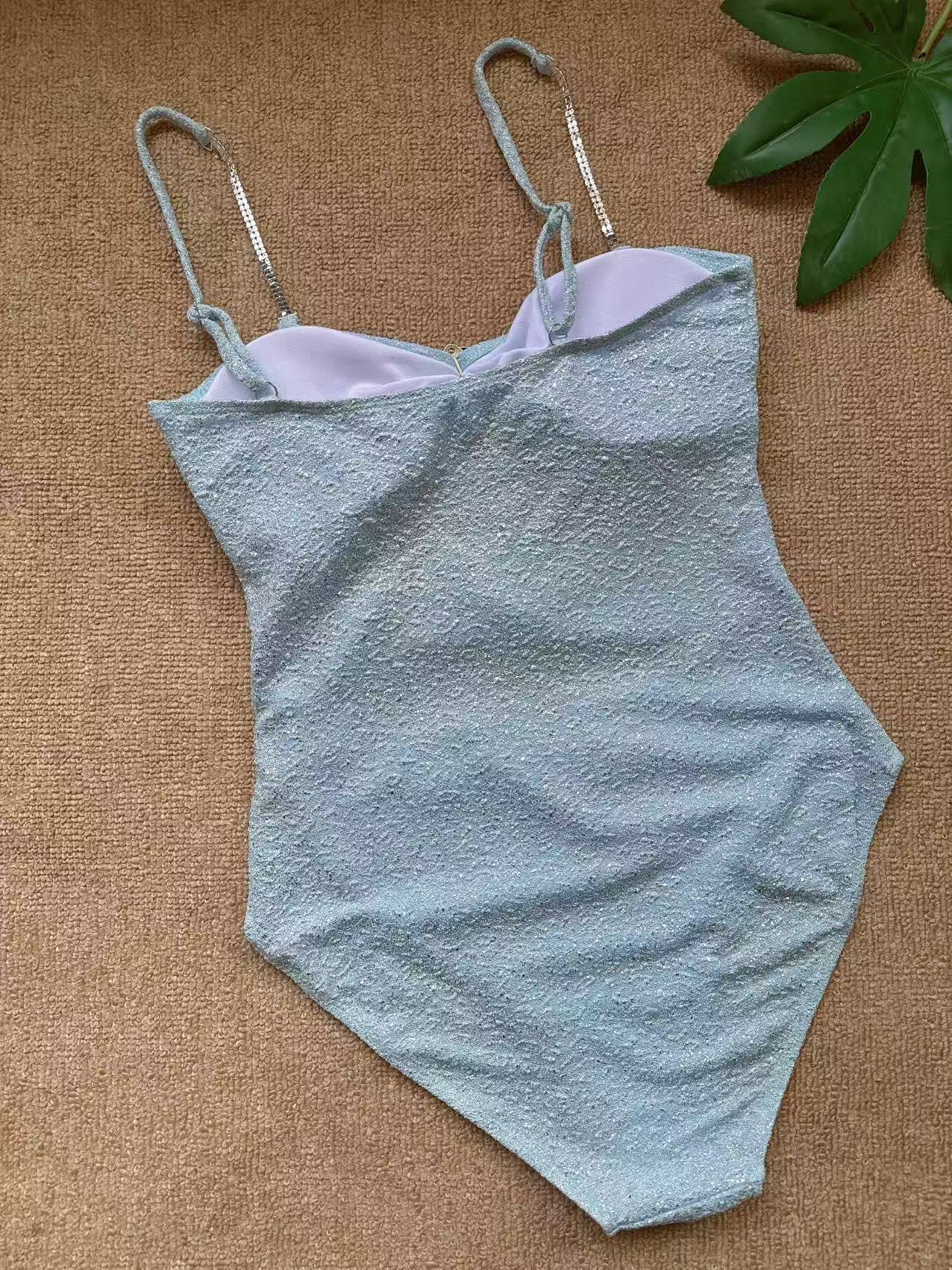 Women's Button Shiny Hollow One-Piece Swimsuit