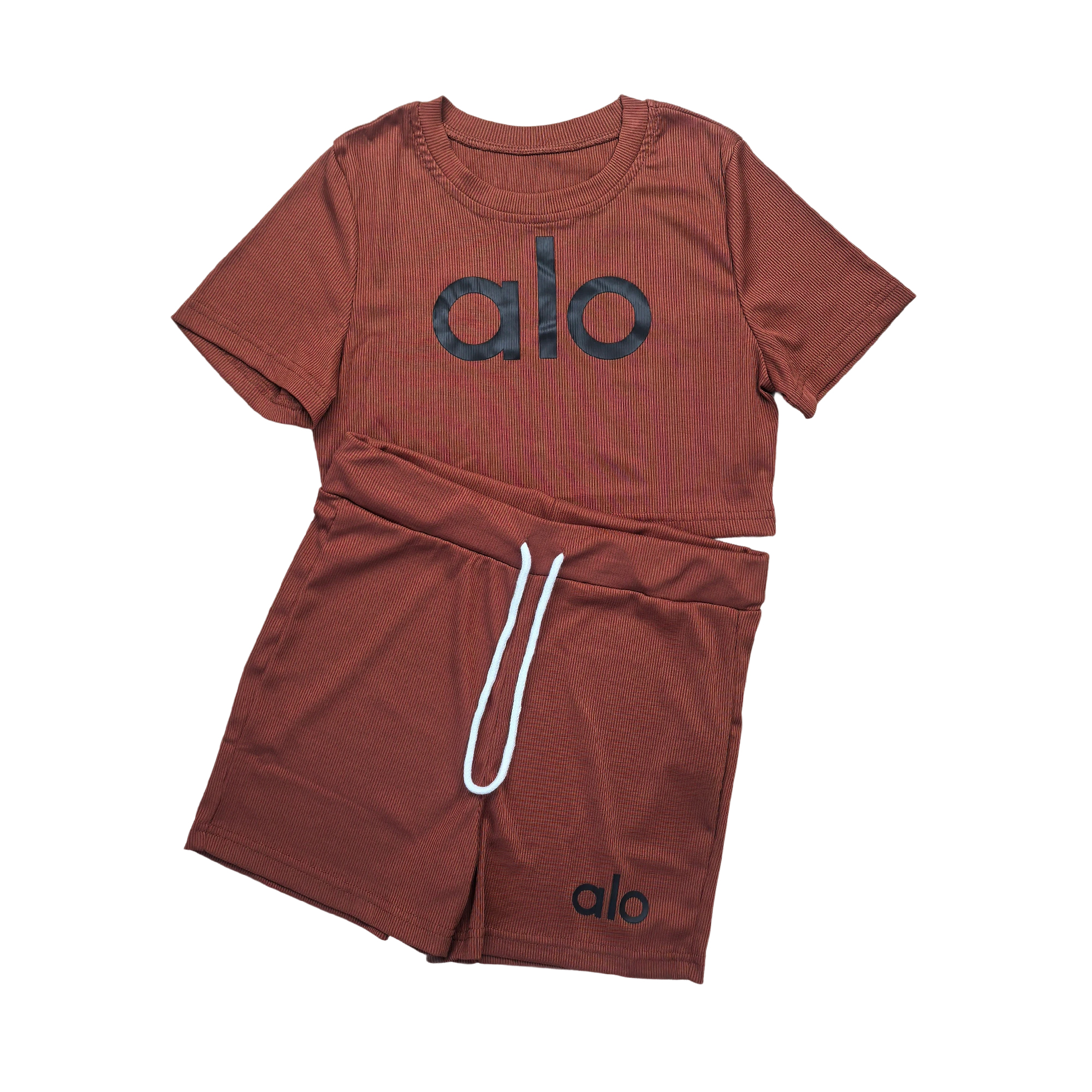 Women summer Stretch Round Neck short-sleeved top and shorts two-piece set