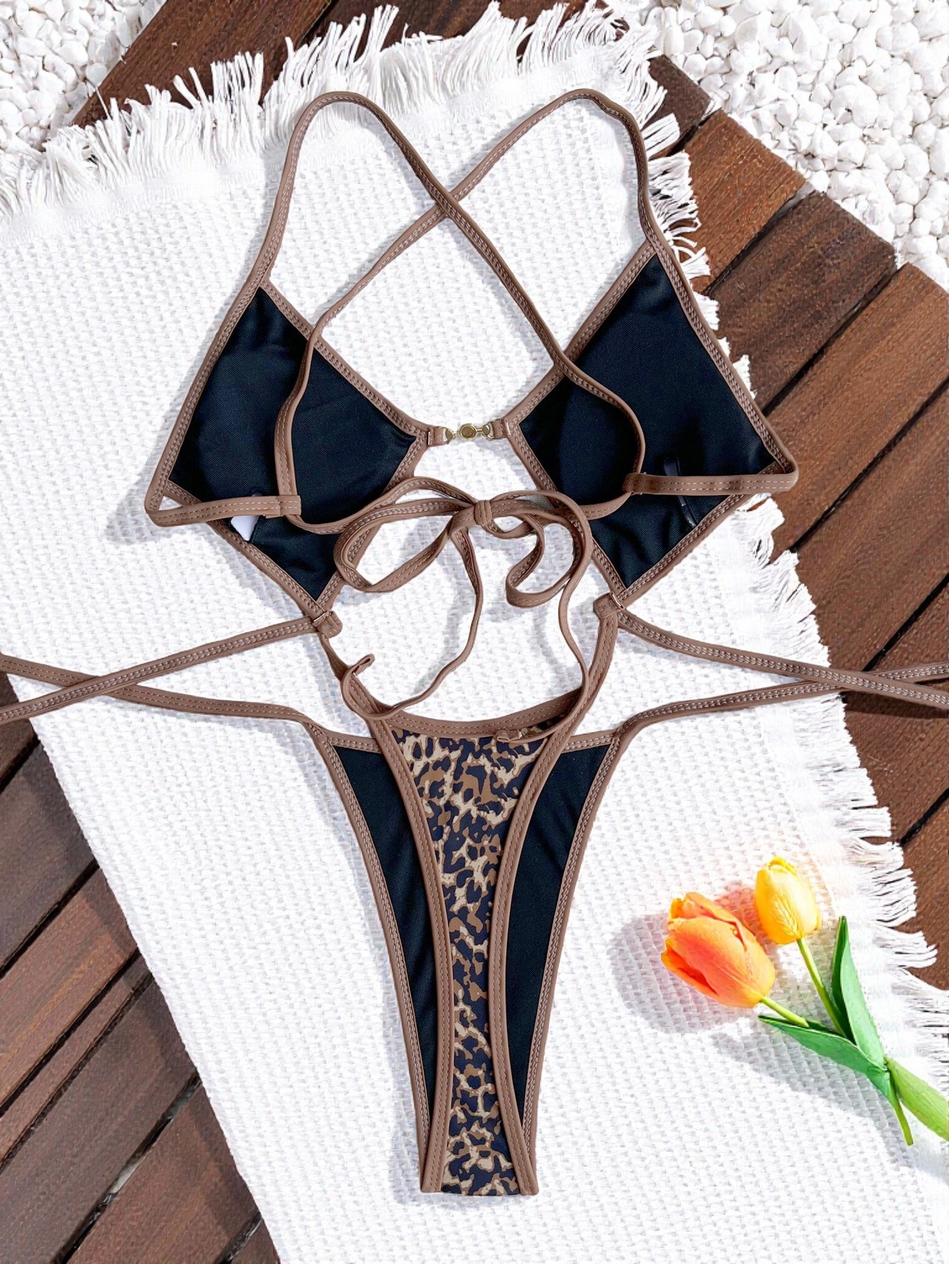 Women Color Block Leopard Print One-Piece Swimwear