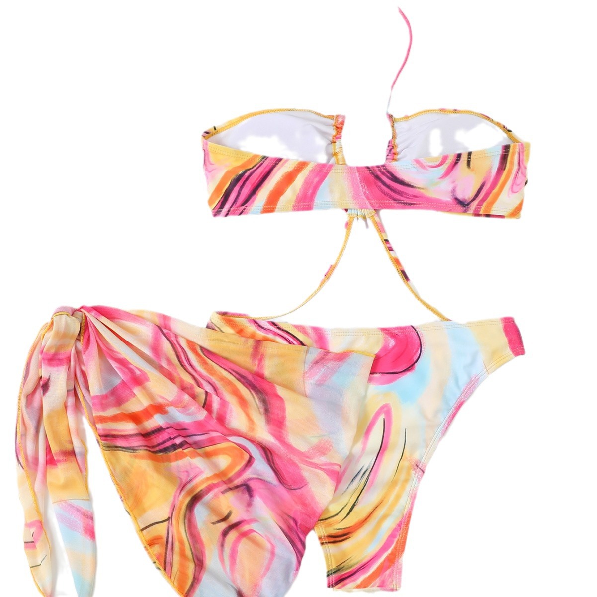 Printed one piece swimwear mesh skirt two piece swimsuit