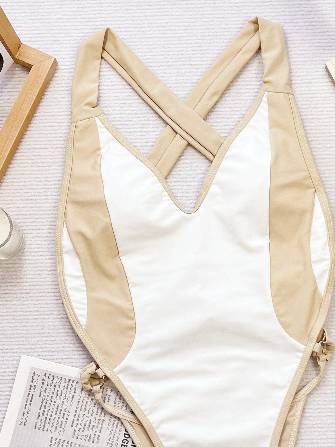 Women bikini contrast hollow Lace-Up one-piece Swimwear
