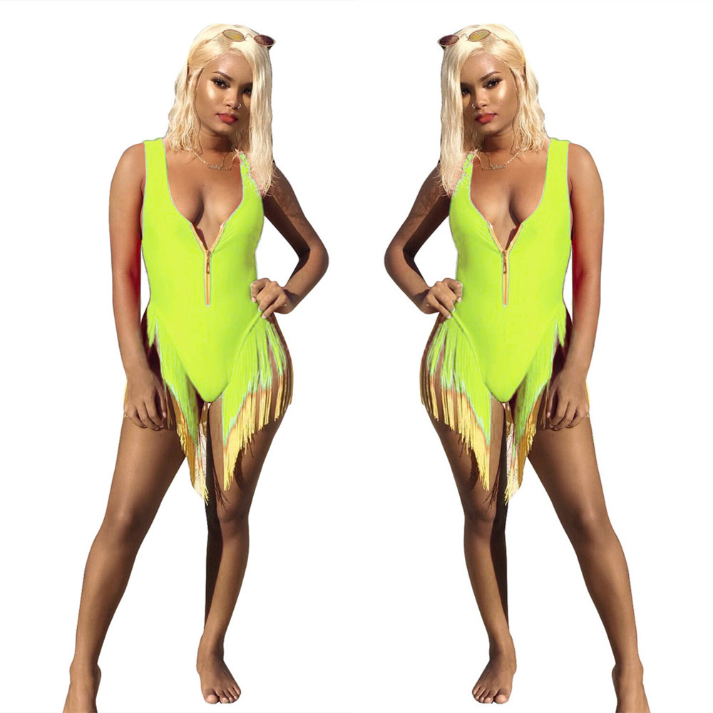 Women's Summer Gradient Color Tassel One-piece Swimsuit