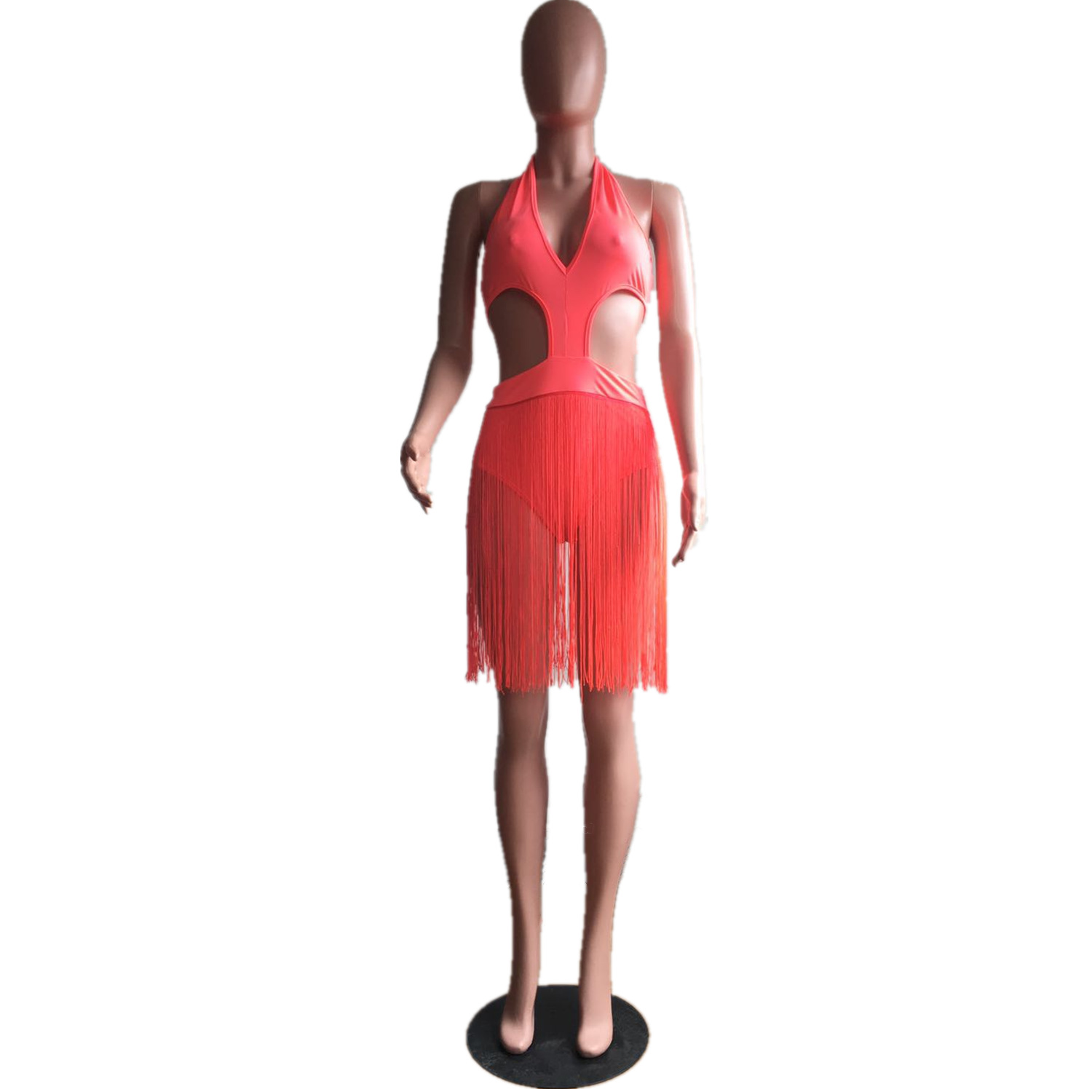Women Sexy Tassel V-Neck One-Piece swimwear