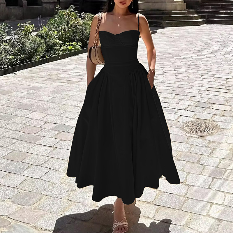 Women Spring Elegant French Retro Strap Dress