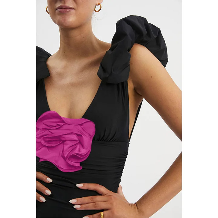 Deep V FloralOne-Piece Swimsuit SKirt Set