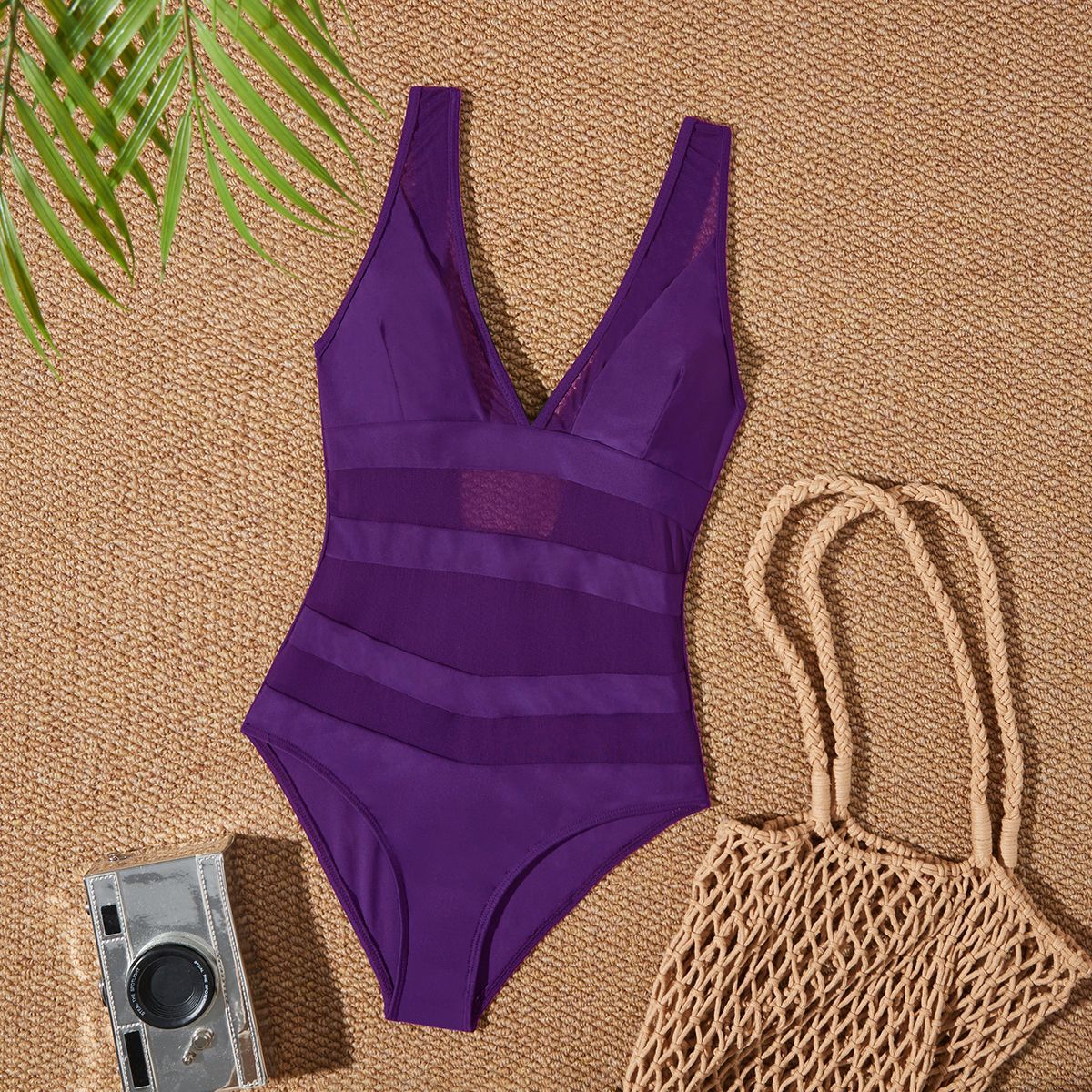 Women's Sexy V-Neck Mesh Patchwork One-Piece Swimsuit