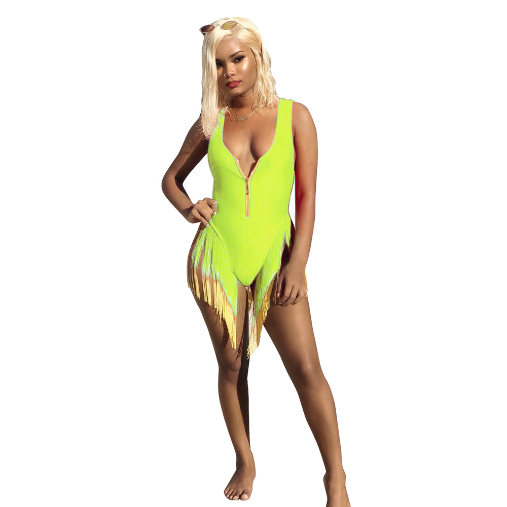 Women's Summer Gradient Color Tassel One-piece Swimsuit