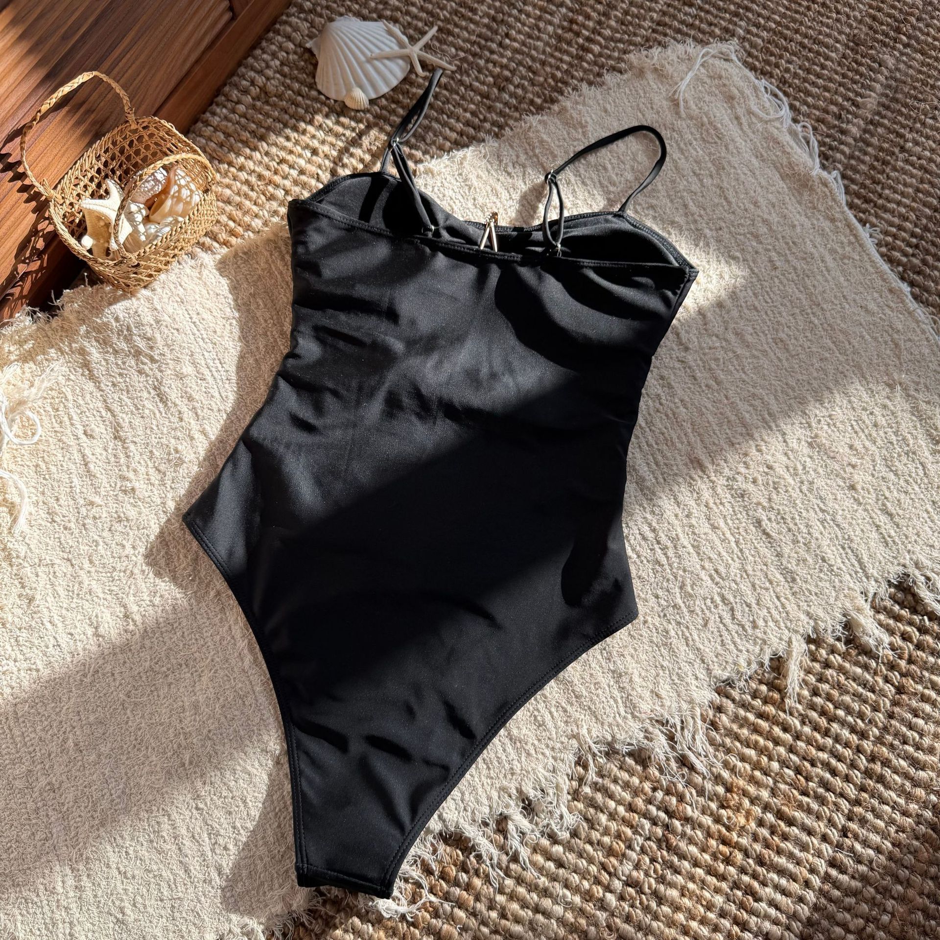 Sexy Beach Solid Color Star One-Piece Hollow Swimsuit