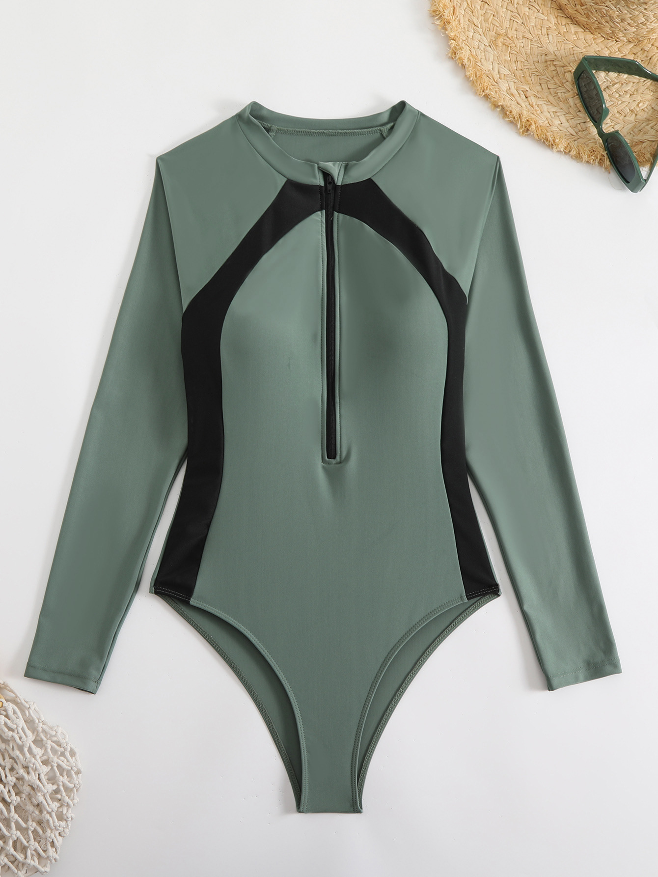 Sexy Racing Surfing Suit Color Matching One-Piece Zipper Tight Fitting Slim Fit Swimsuit