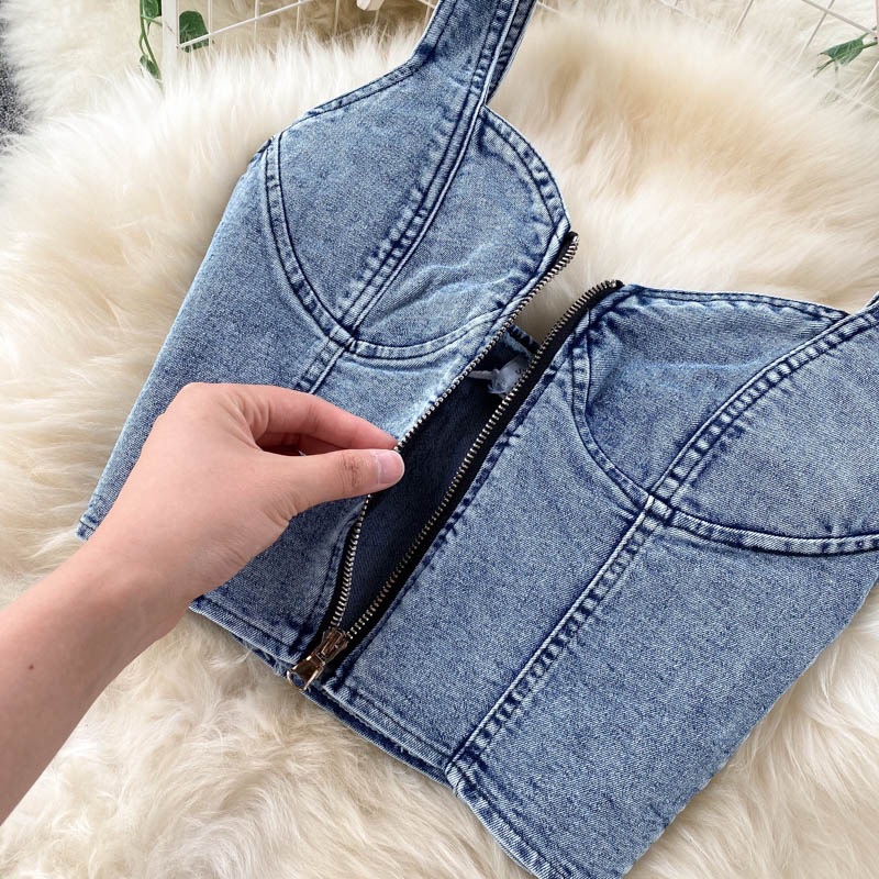 Women Camisole Denim Skirt Two-Piece Set