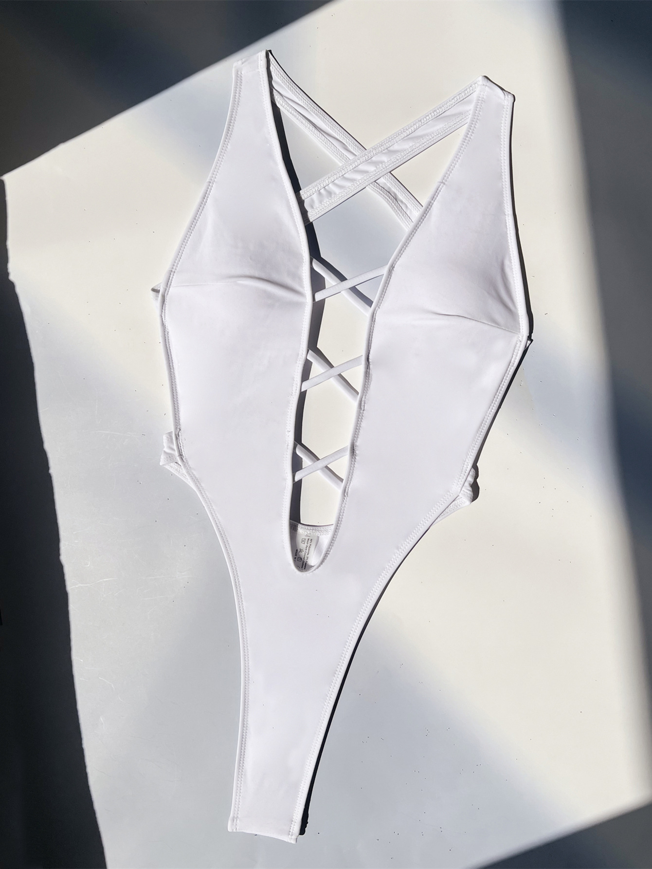 Women Low Back Solid Color Cross Strap One Piece Swimsuit