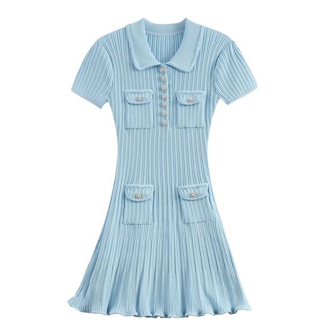 Women French spring Summer Turndown Collar knitting dress