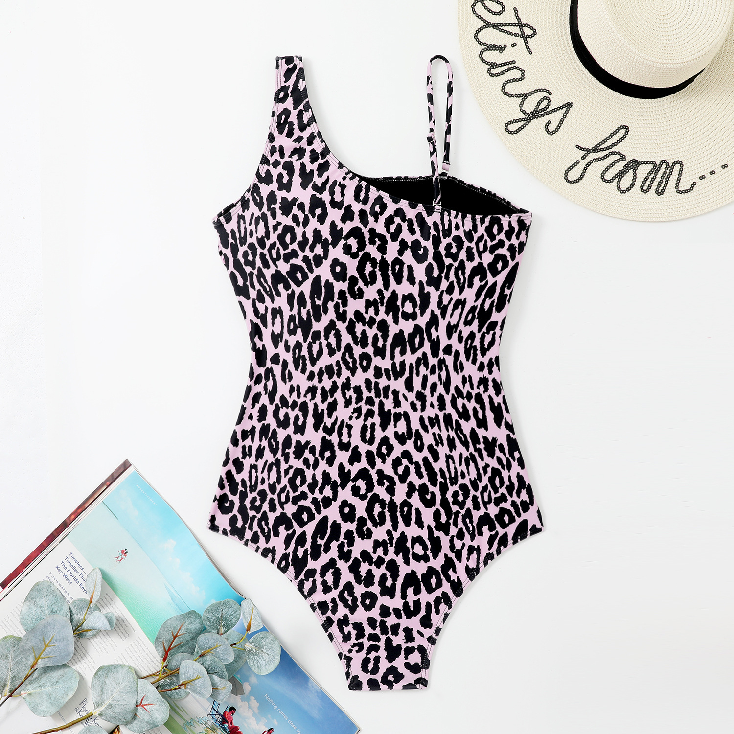 Patchwork Mesh Women's One-Piece Slash Shoulder Swimsuit