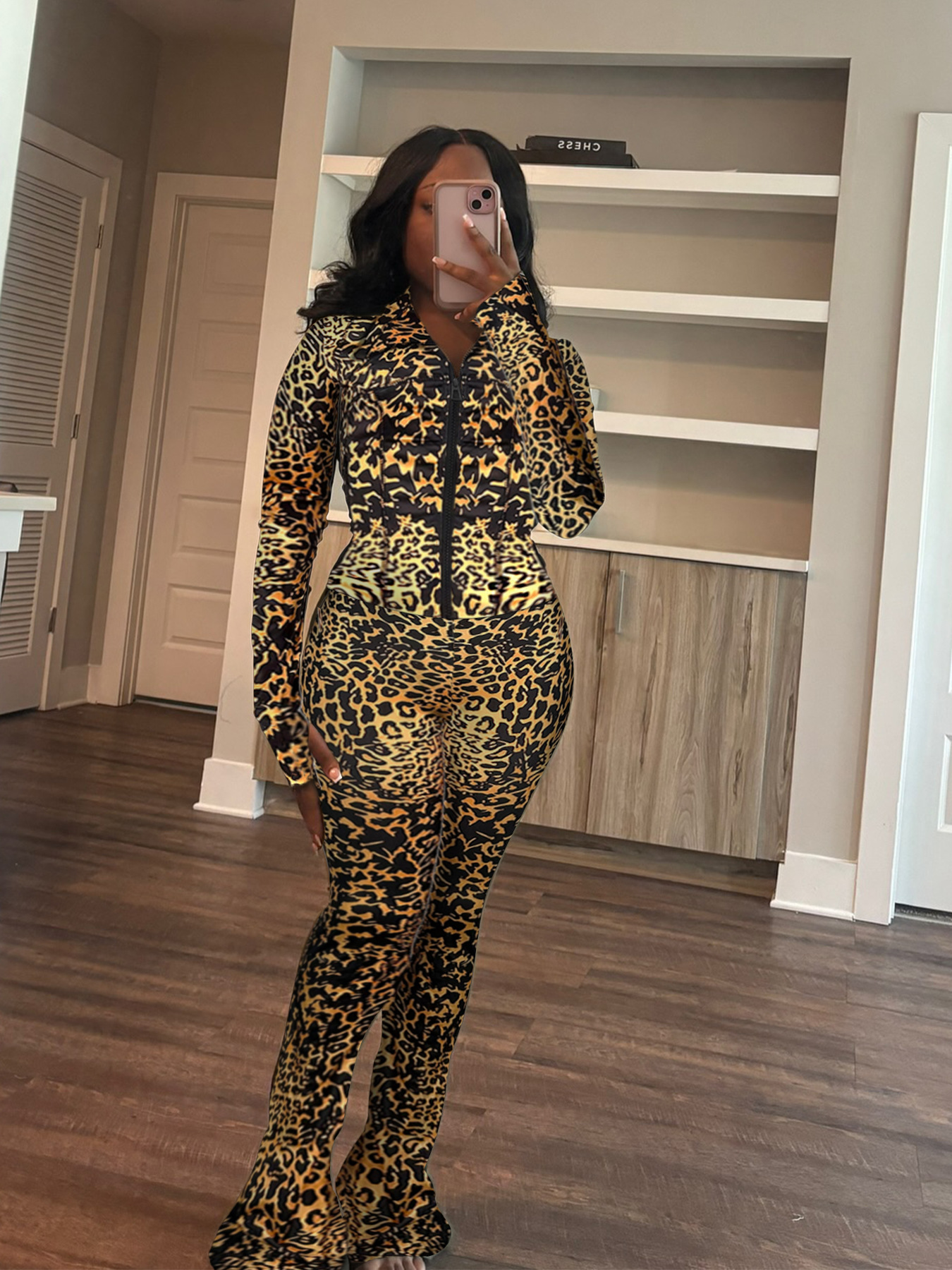 Sports Casual Women's Sexy Tight Fitting Long Sleeve Top Micro Bell Pants Two-Piece Set