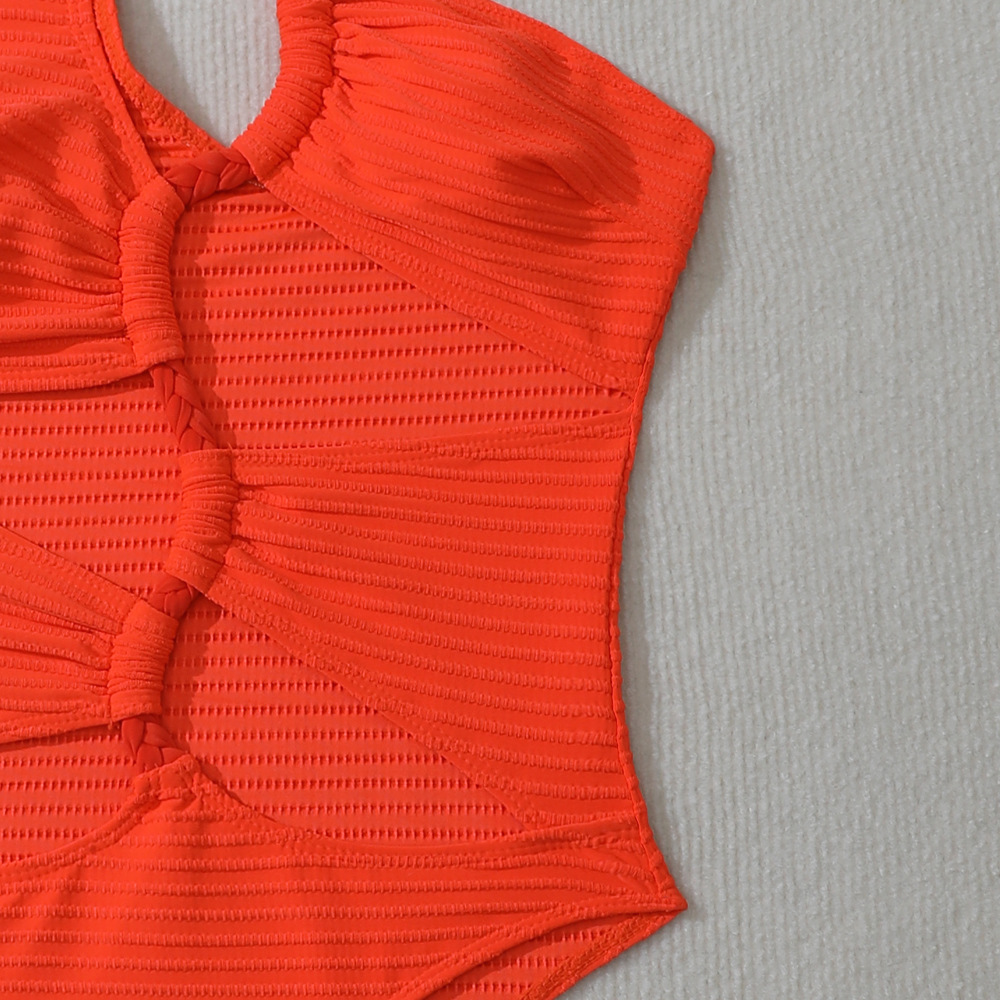 Women Solid Rope One Shoulder One-Shoulder Swimwear