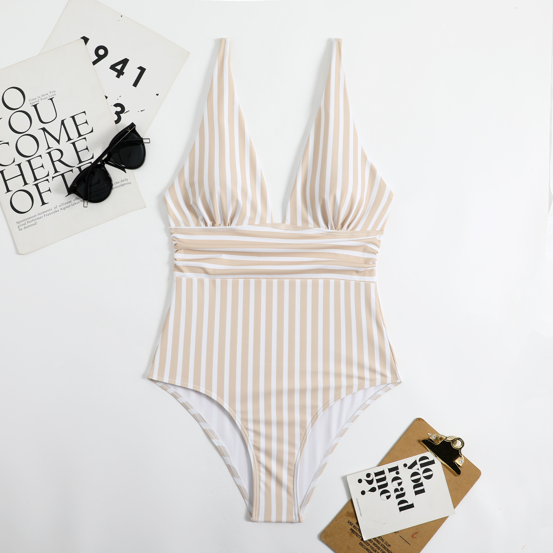 Women's One Piece Striped Swimsuit