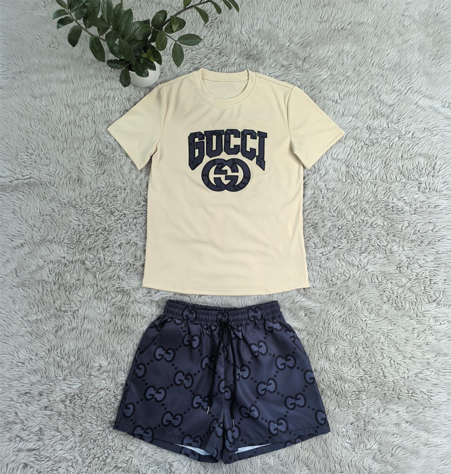 Women Summer Embroidered Printed Short Sleeve Top and Shorts Two-Piece Set