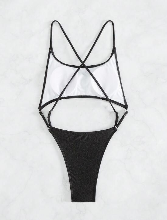 Women Backless Sexy Black Bikini One Piece Swimsuit