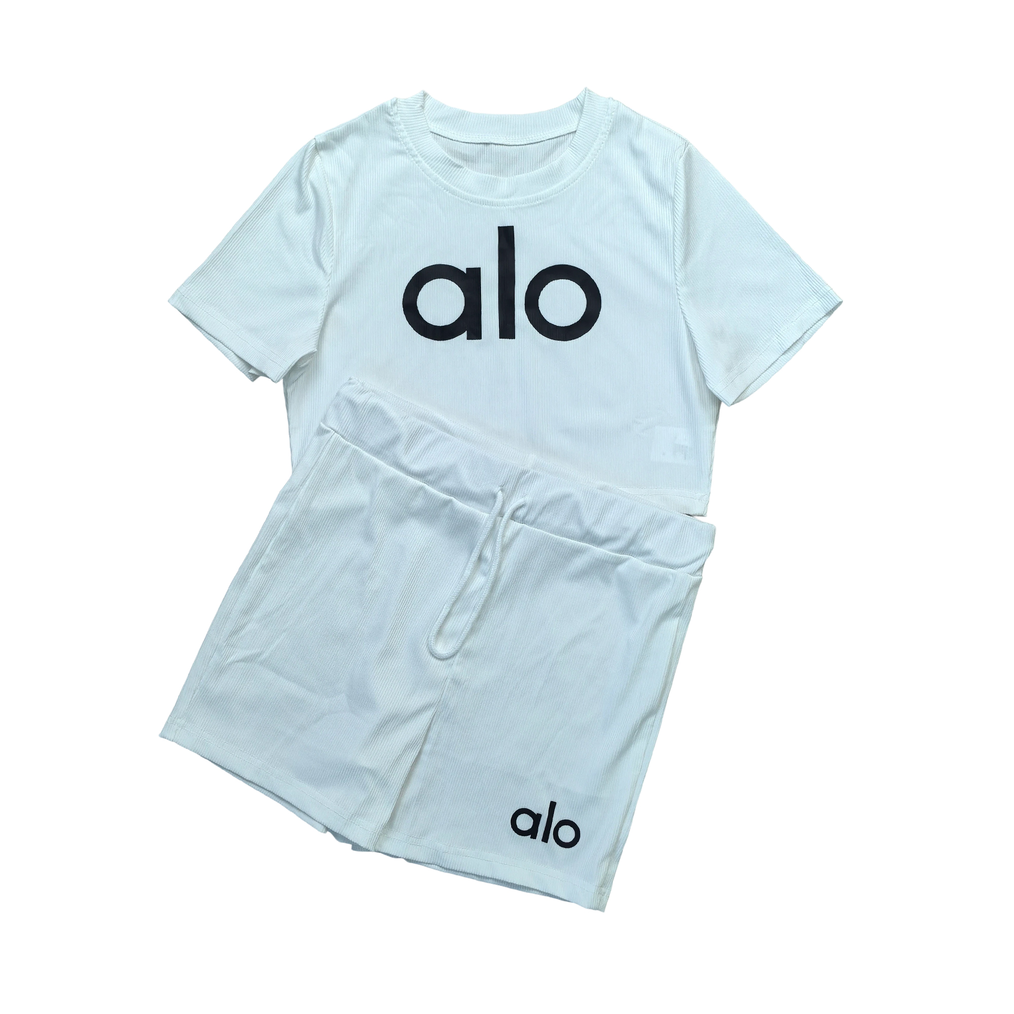 Women summer Stretch Round Neck short-sleeved top and shorts two-piece set