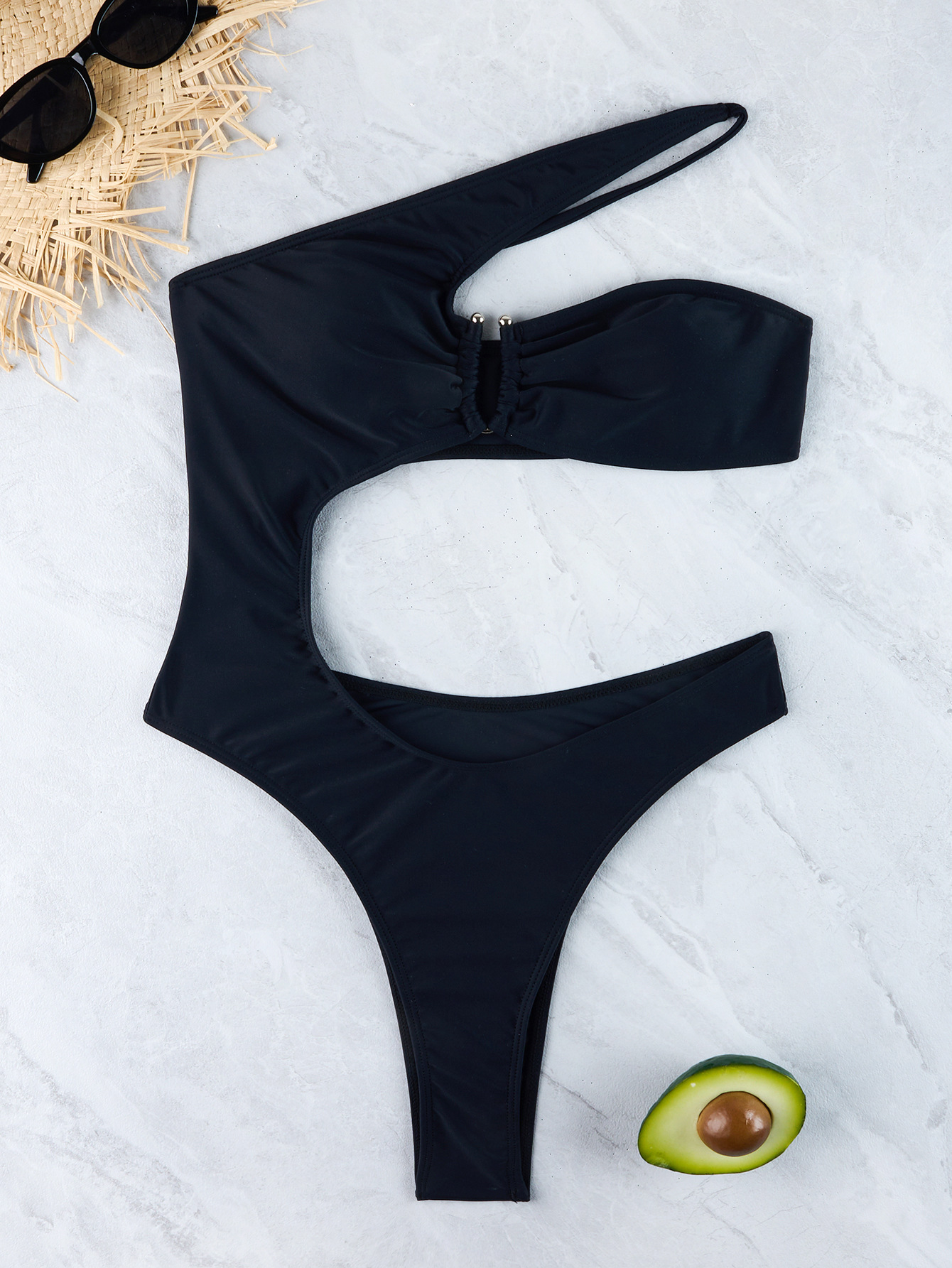 Women's Solid Color Slash Shoulder One-Piece Swimsuit