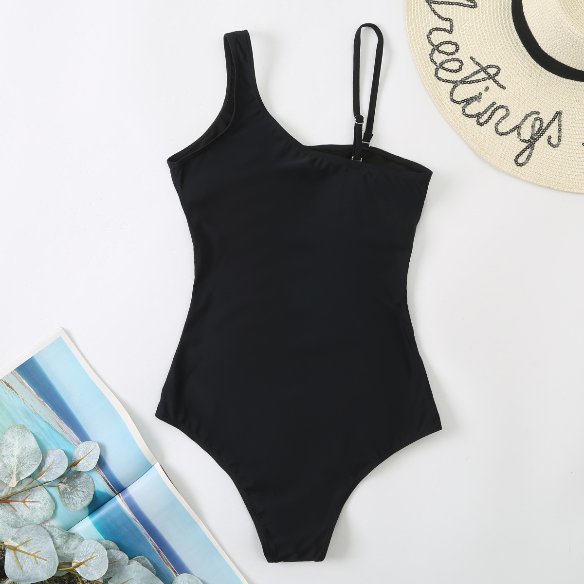 Patchwork Mesh Women's One-Piece Slash Shoulder Swimsuit