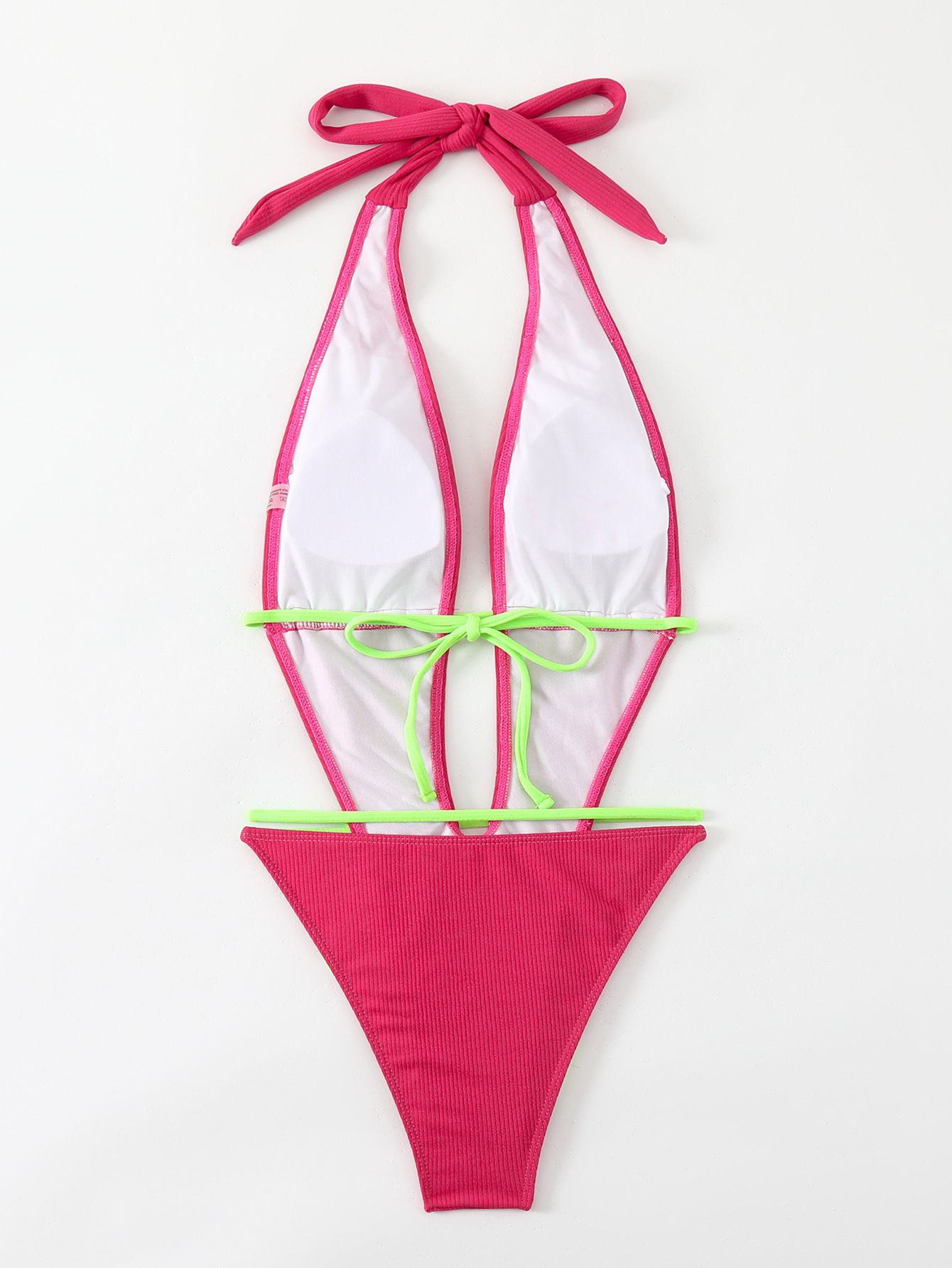 Women's Halter Deep V Neck One Piece Lace-Up Swimsuit