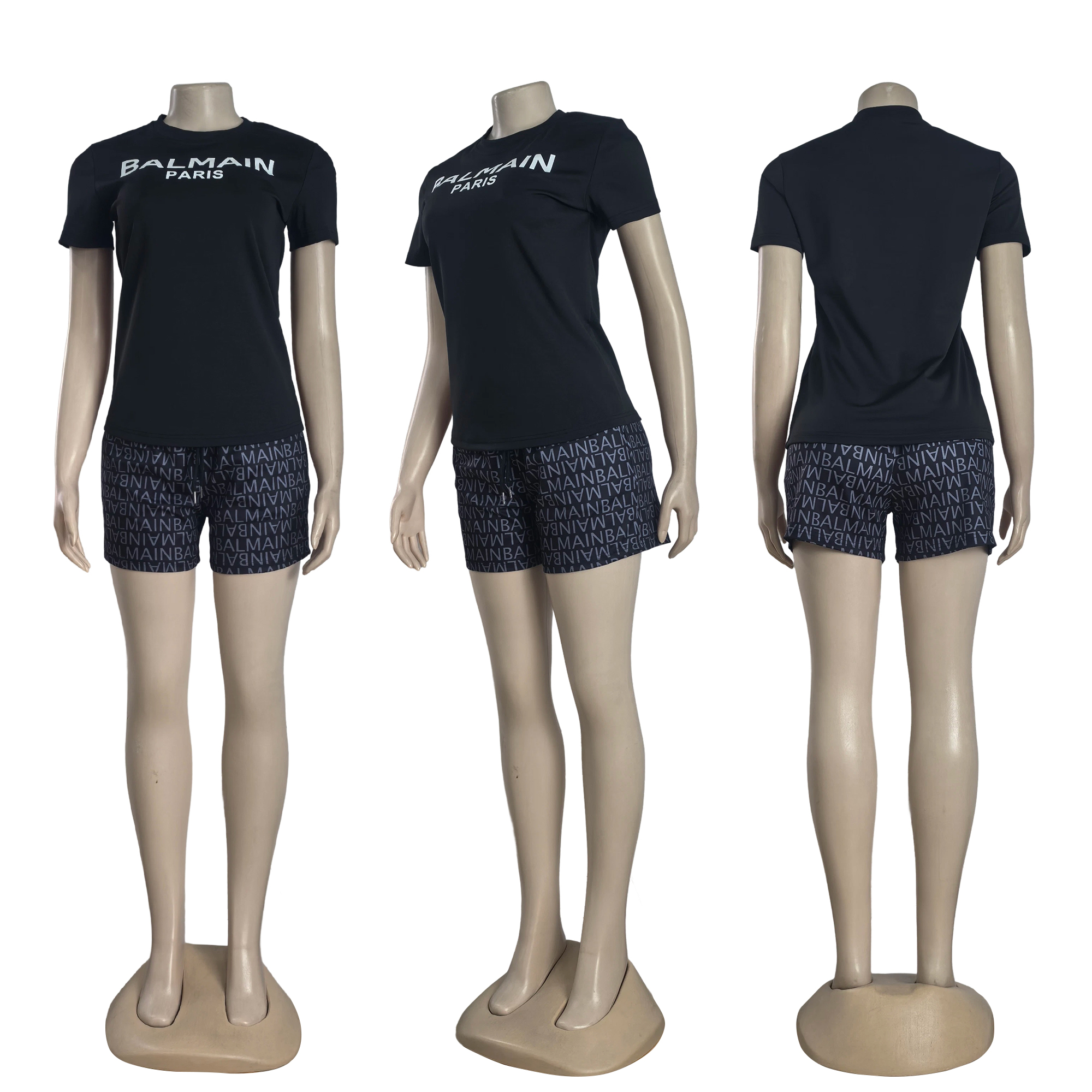 Women summer casual top and printed shorts two-piece set