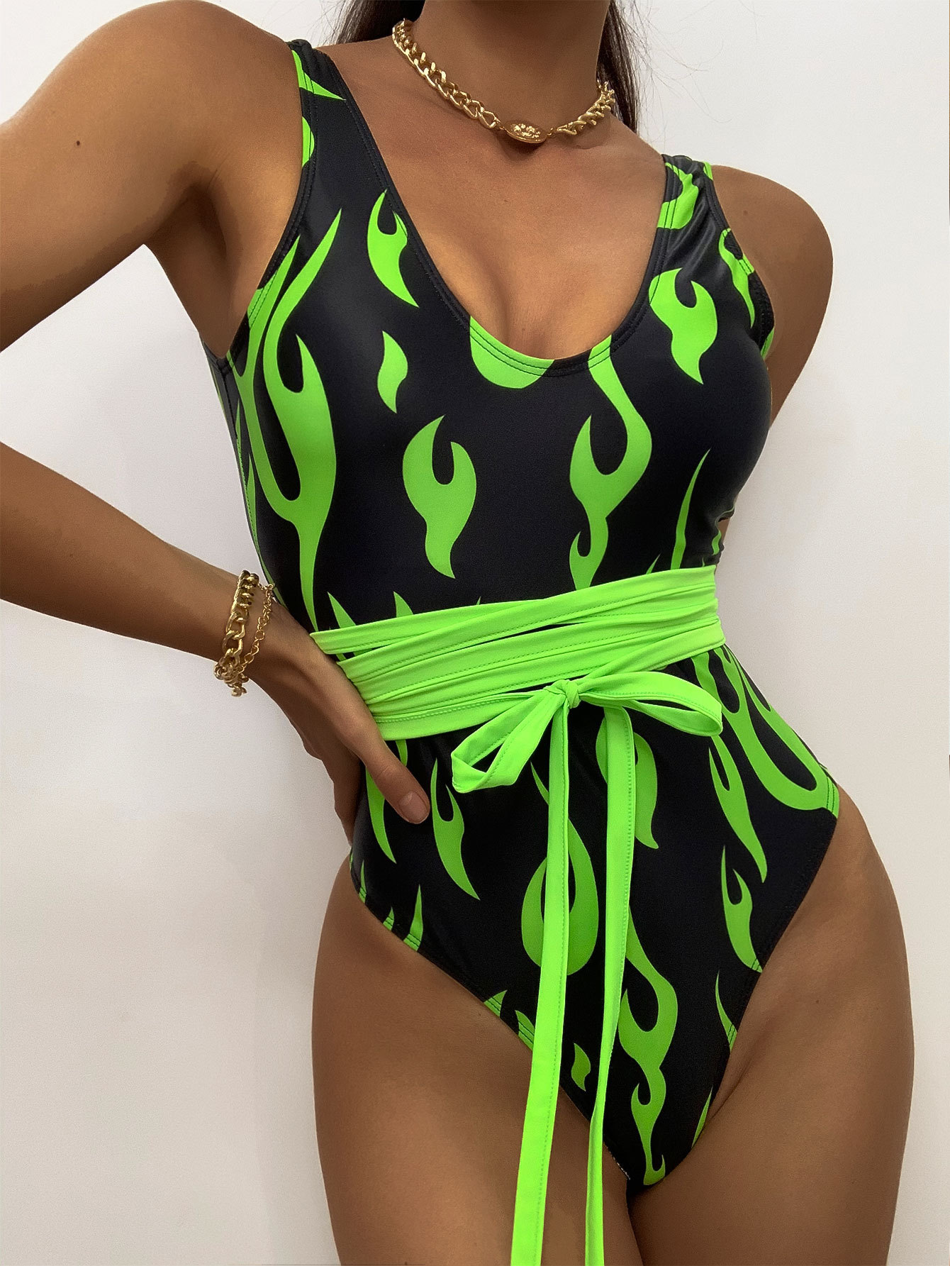 Women’s Sexy Flame Print One-Piece Swimsuit