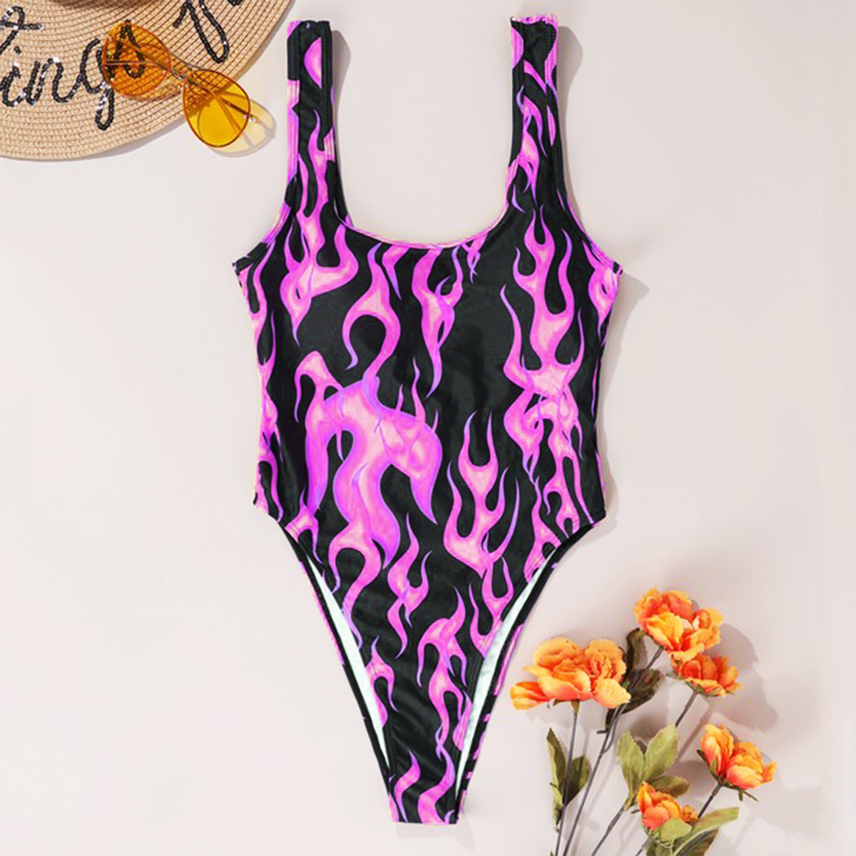 Women’s Sexy Flame Print One-Piece Swimsuit