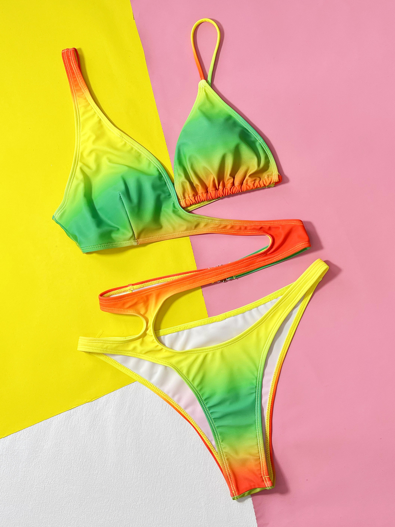 Printed Hollow Lace-Up One-Piece Bikini Swimsuit