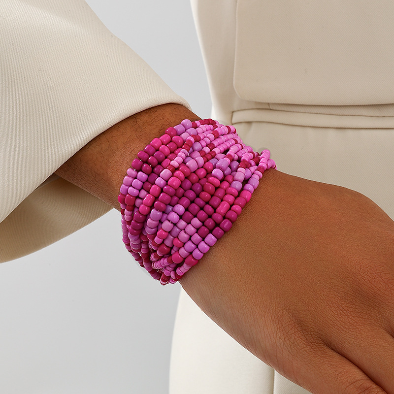 Women Style Bohemian Multi-Color Glass Beaded Multi-layer Bracelet