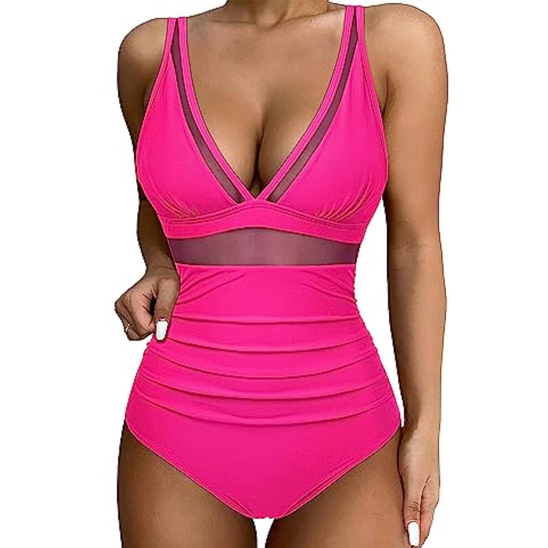 Women Mesh Printed One-piece Swimwear