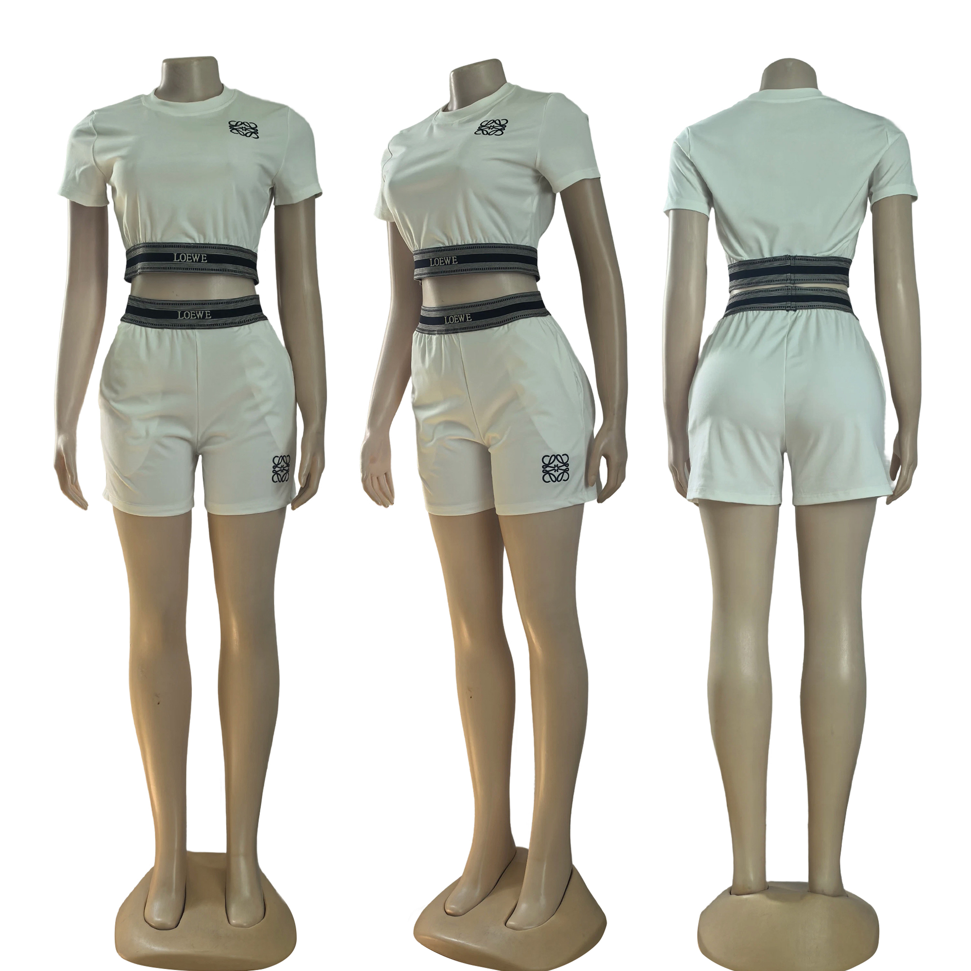 Women summer casual crop sports short-sleeved top and shorts two-piece set