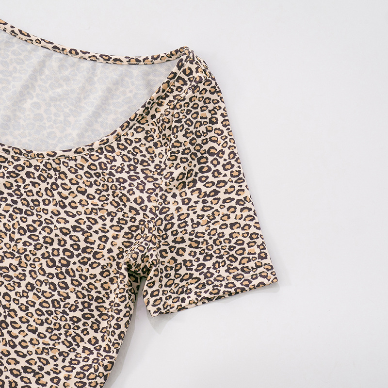 Women Spring and Summer Leopard Print Off Shoulder Top and Crop Pants two-piece set